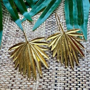Gold Leaf Fan Palm Earrings Tropical Beach Resortwear